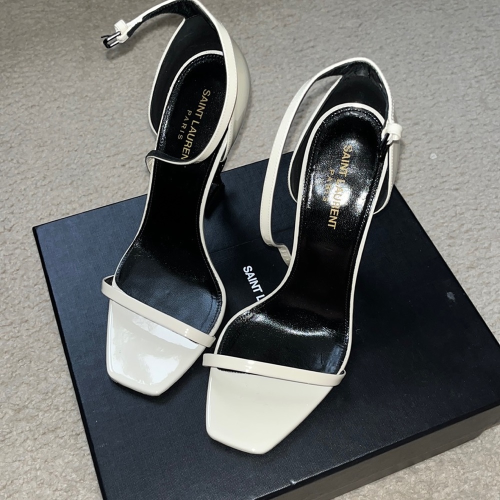 Yves Saint Laurent Black and Cream Strappy Heels